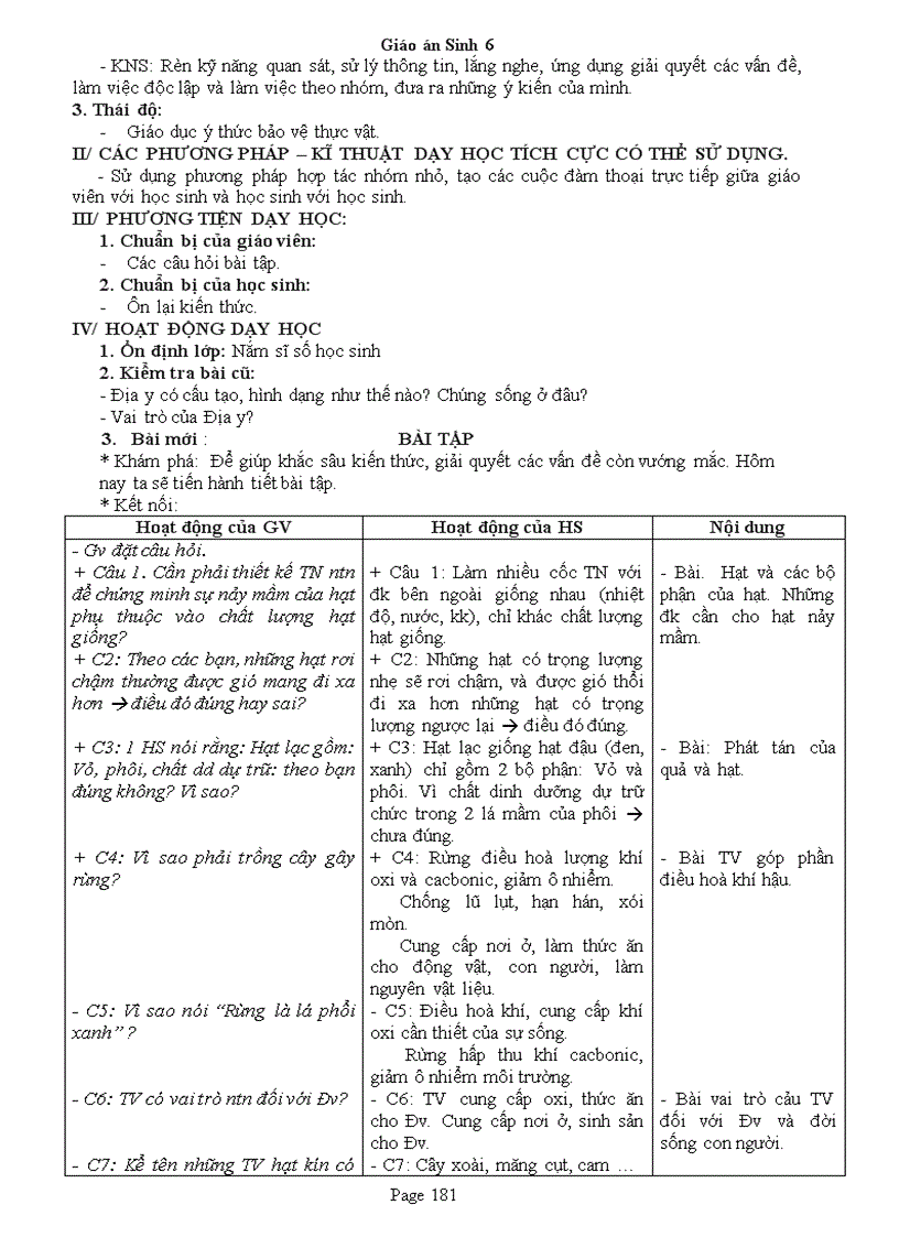 image for page Giao an Sinh 6 Chuan KT 3 cot