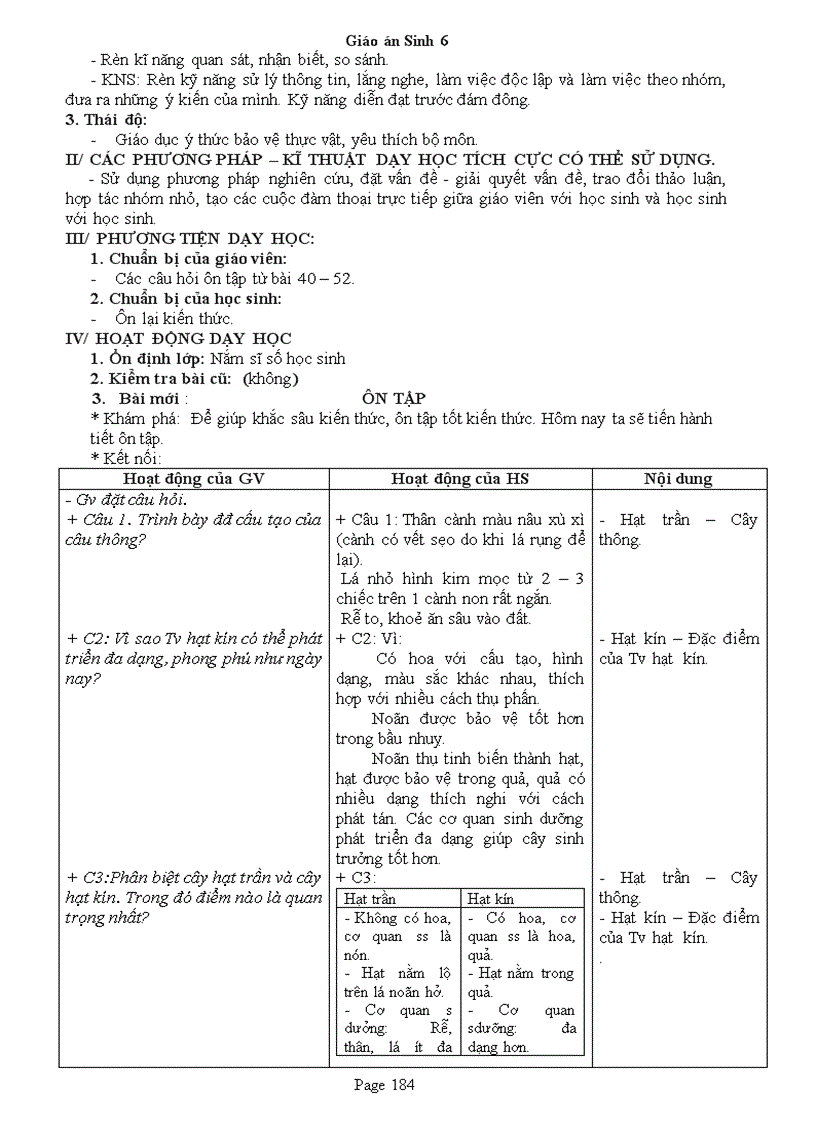 image for page Giao an Sinh 6 Chuan KT 3 cot