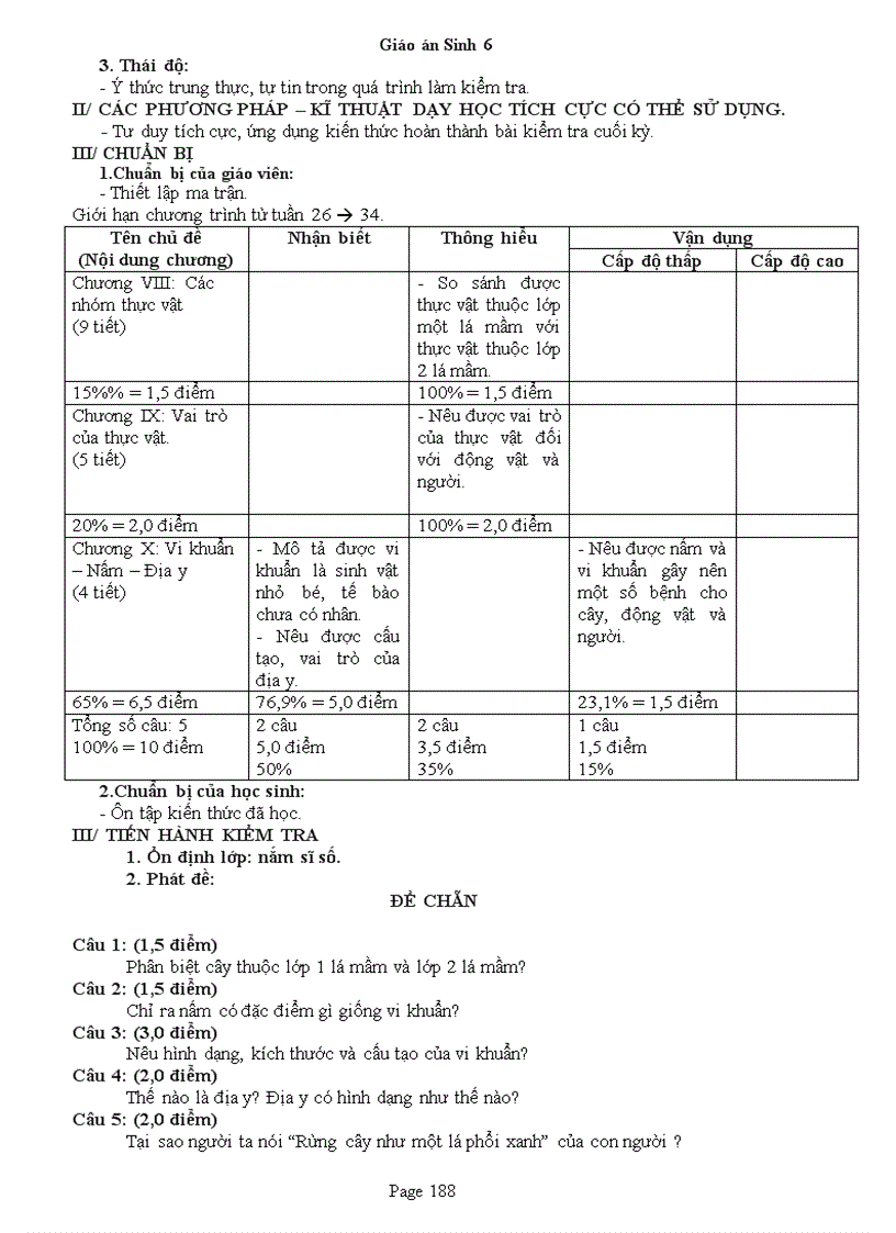 image for page Giao an Sinh 6 Chuan KT 3 cot