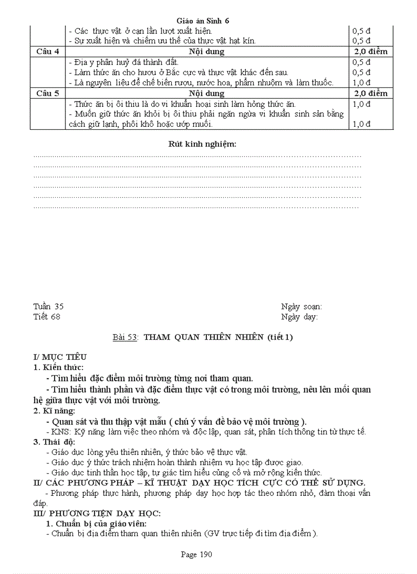 image for page Giao an Sinh 6 Chuan KT 3 cot