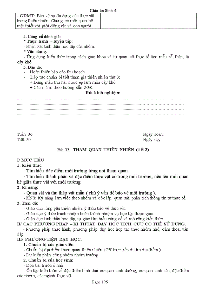 image for page Giao an Sinh 6 Chuan KT 3 cot