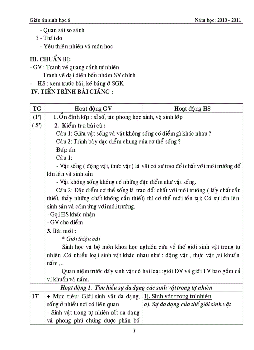 image for page Giao an Sinh 6 Chuan KT