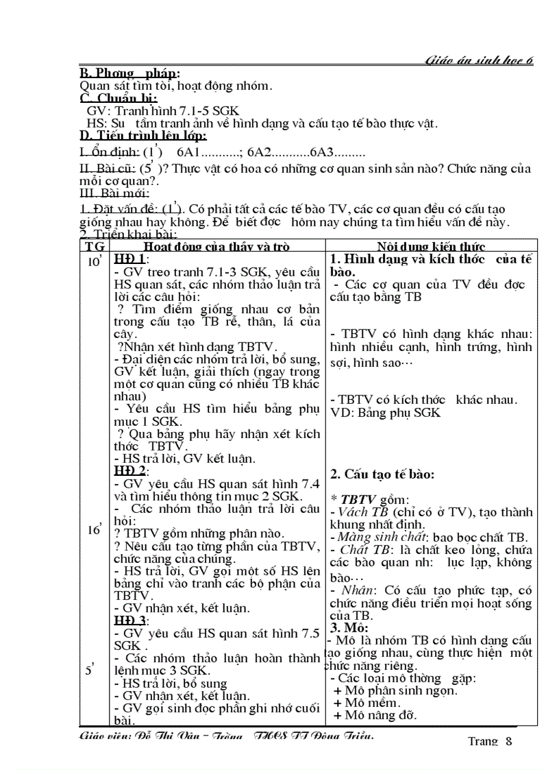 image for page Giáo án Sinh 6 học kỳ I