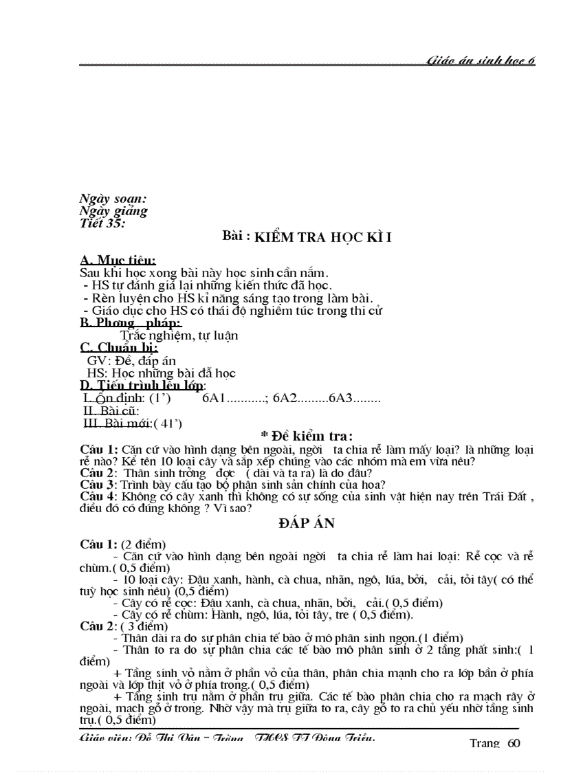 image for page Giáo án Sinh 6 học kỳ I