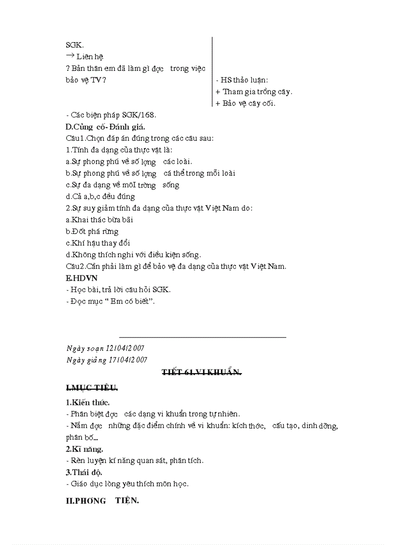 image for page Giáo án Sinh 6 kì 2 năm học 2008 2009