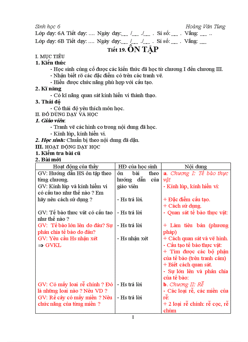 image for page Giáo án sinh 6 tiết 19 20