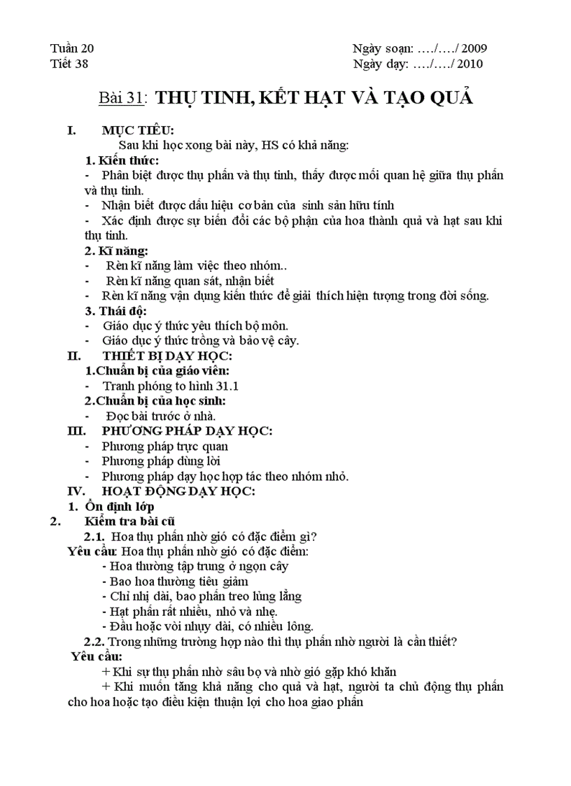 image for page Giáo án Sinh 6 từ tiết 30 đến hết năm