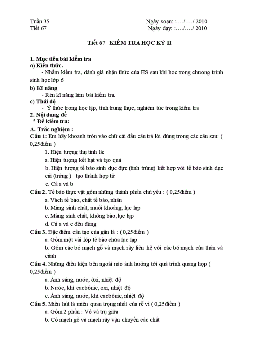 image for page Giáo án Sinh 6 từ tiết 30 đến hết năm