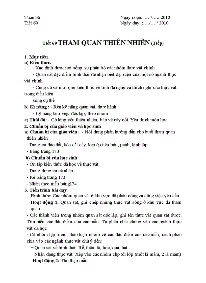 image for page Giáo án Sinh 6 từ tiết 30 đến hết năm