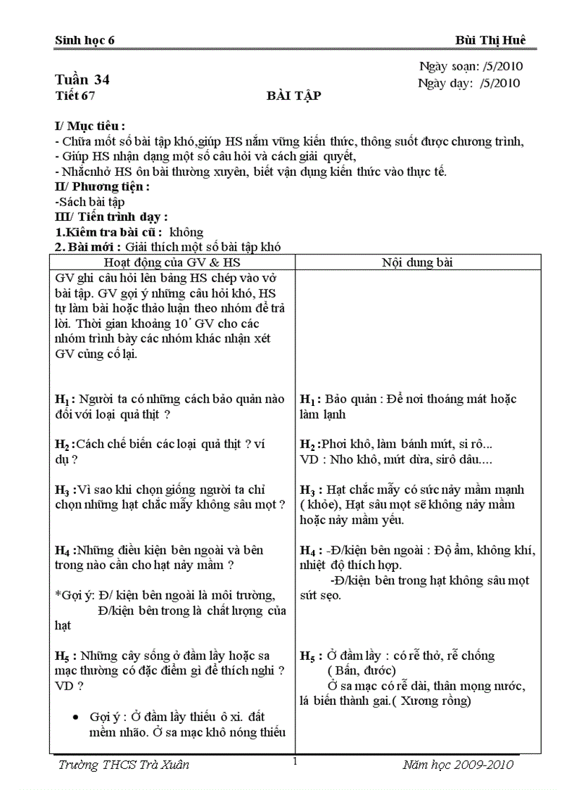 image for page Giao an Sinh 6 tuan 34 35 va ĐKT