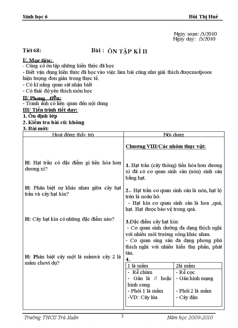 image for page Giao an Sinh 6 tuan 34 35 va ĐKT