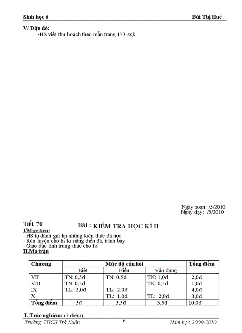 image for page Giao an Sinh 6 tuan 34 35 va ĐKT
