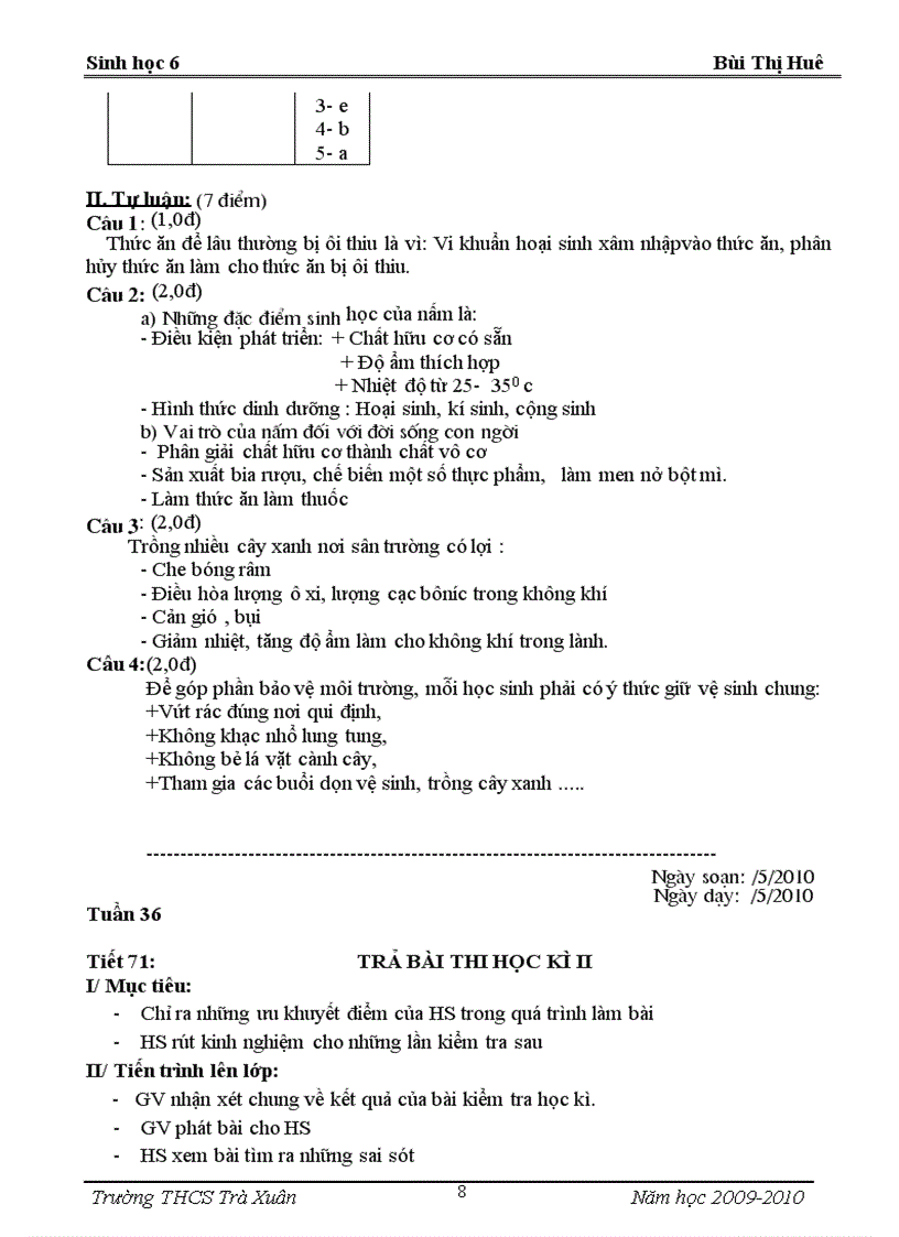 image for page Giao an Sinh 6 tuan 34 35 va ĐKT