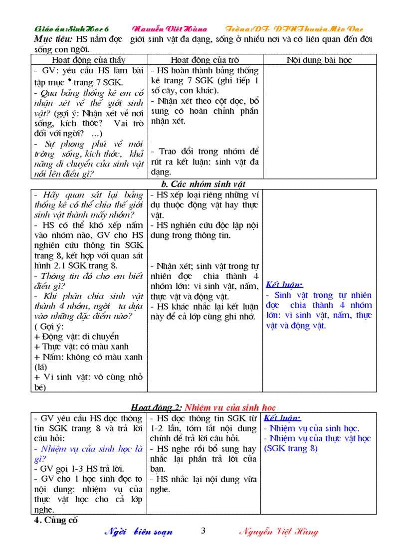 image for page Giáo án sinh học 6 3 cột cả năm cực hay 2009 2010