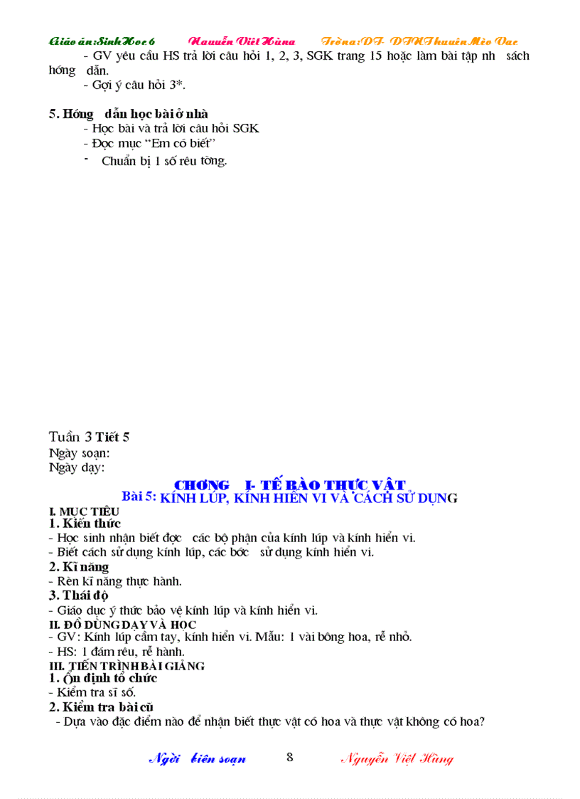 image for page Giáo án sinh học 6 3 cột cả năm cực hay 2009 2010