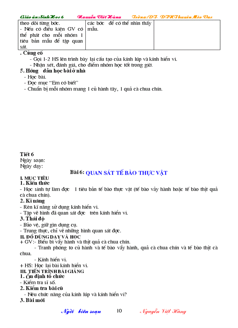 image for page Giáo án sinh học 6 3 cột cả năm cực hay 2009 2010