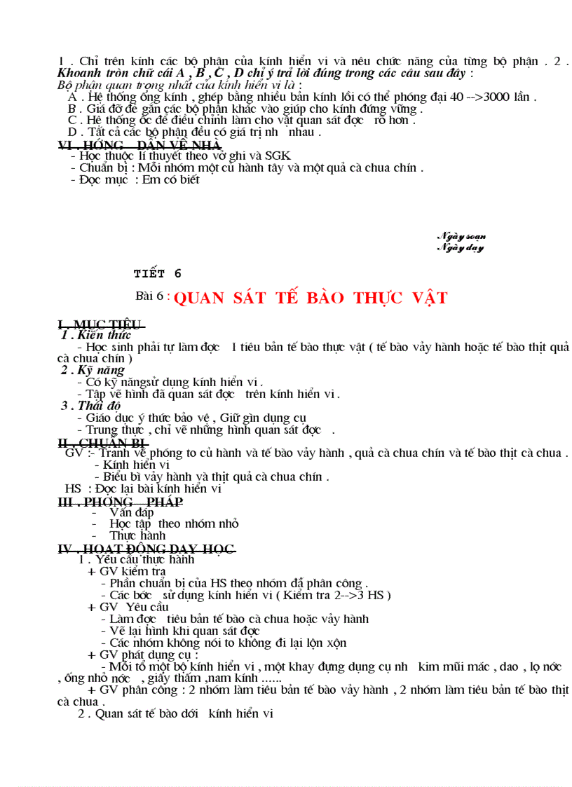 image for page Giáo án Sinh học 6 chuẩn kiến thức kỹ năng 2010 2011