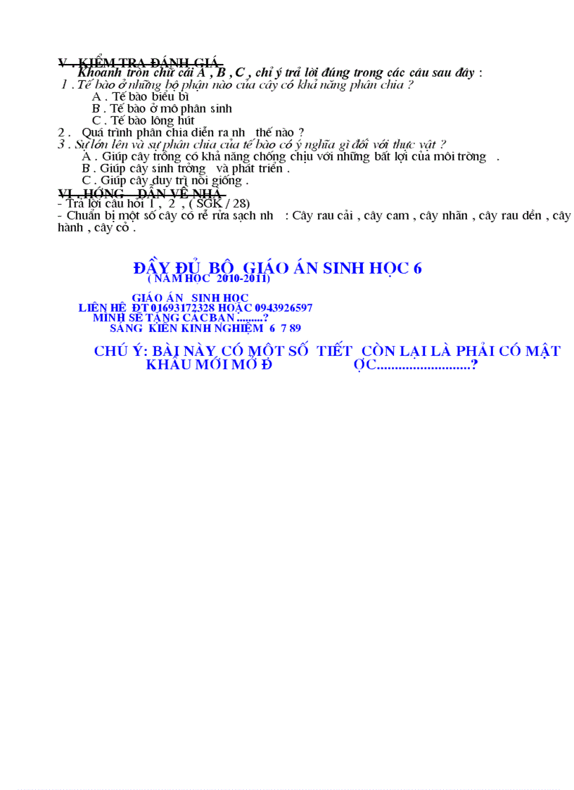 image for page Giáo án Sinh học 6 chuẩn kiến thức kỹ năng 2010 2011