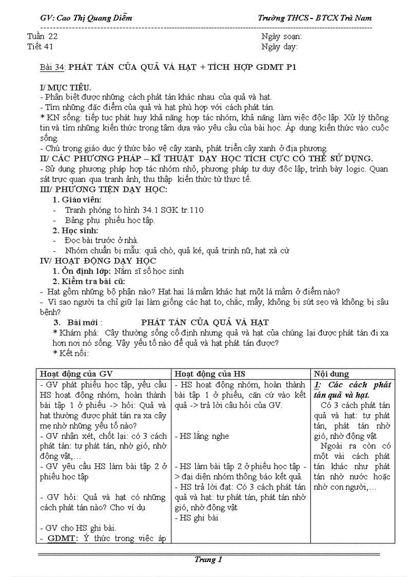 image for page Giáo án Sinh Học 6 kì 2 chuẩn KTKN