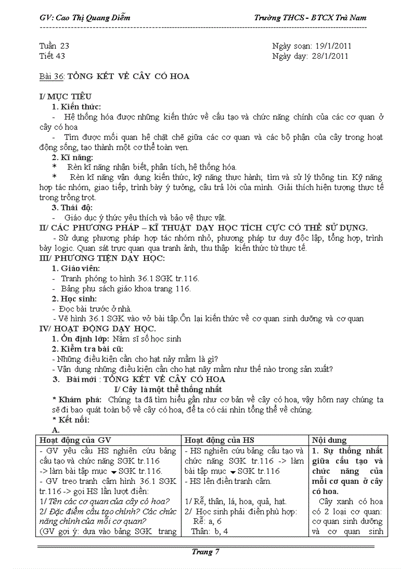 image for page Giáo án Sinh Học 6 kì 2 chuẩn KTKN