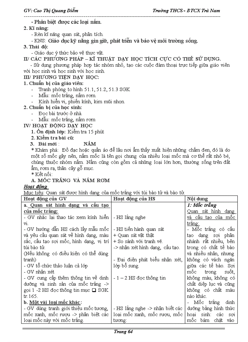 image for page Giáo án Sinh Học 6 kì 2 chuẩn KTKN