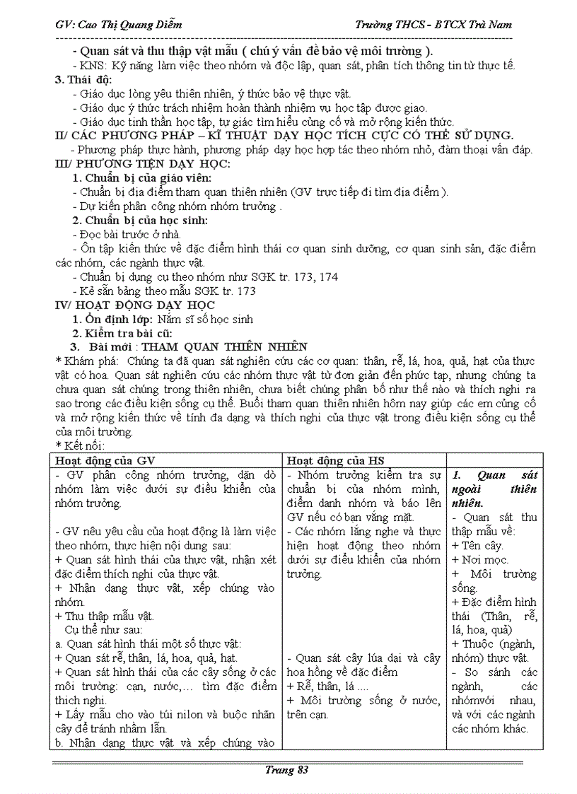 image for page Giáo án Sinh Học 6 kì 2 chuẩn KTKN