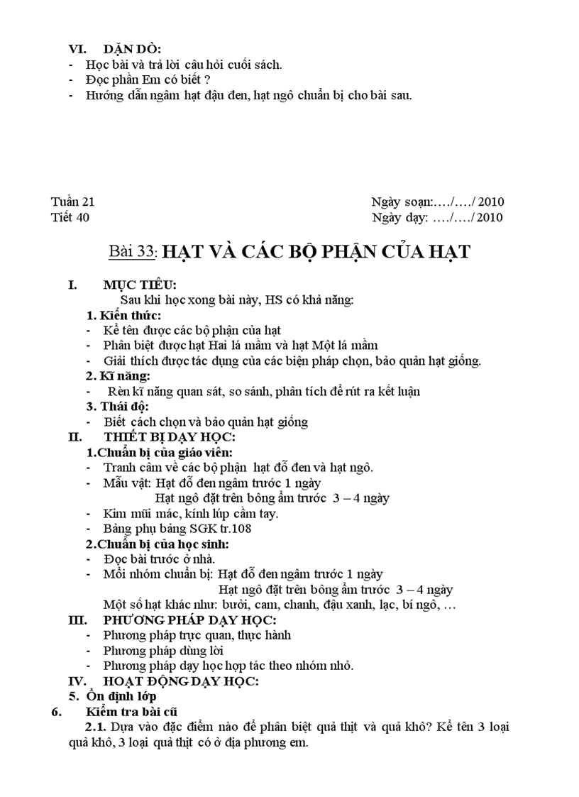 image for page Giáo án sinh học 6 kì ii 3 cột đầy đủ