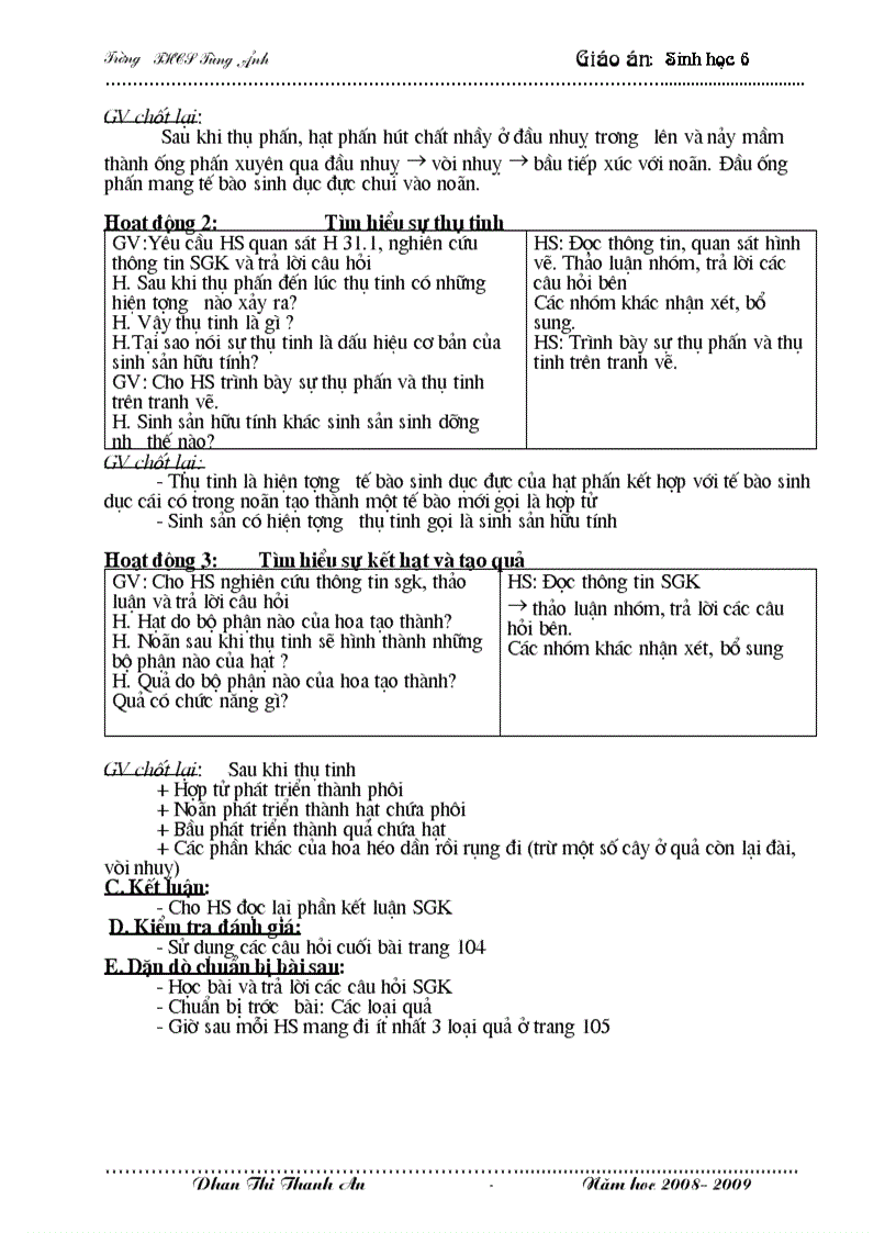 image for page Giáo án Sinh học 6 Mới HKII