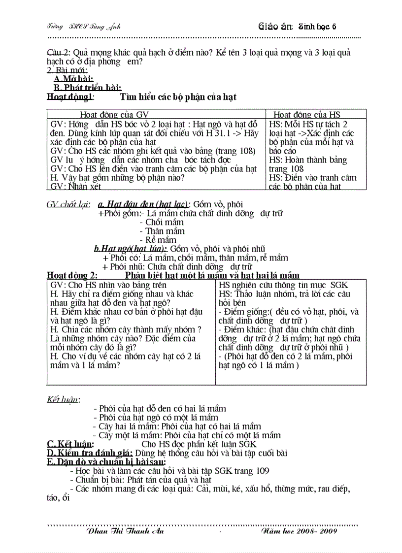 image for page Giáo án Sinh học 6 Mới HKII