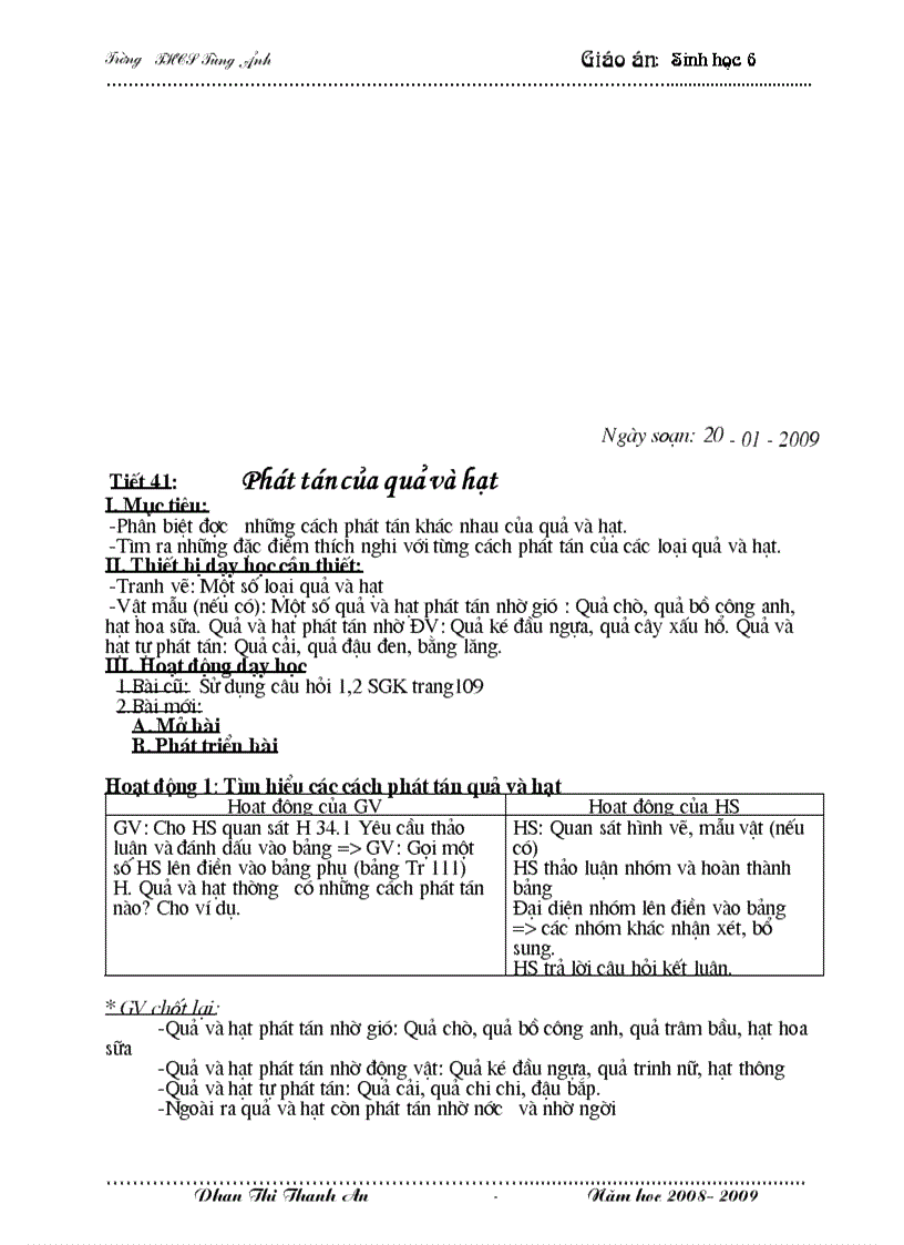 image for page Giáo án Sinh học 6 Mới HKII