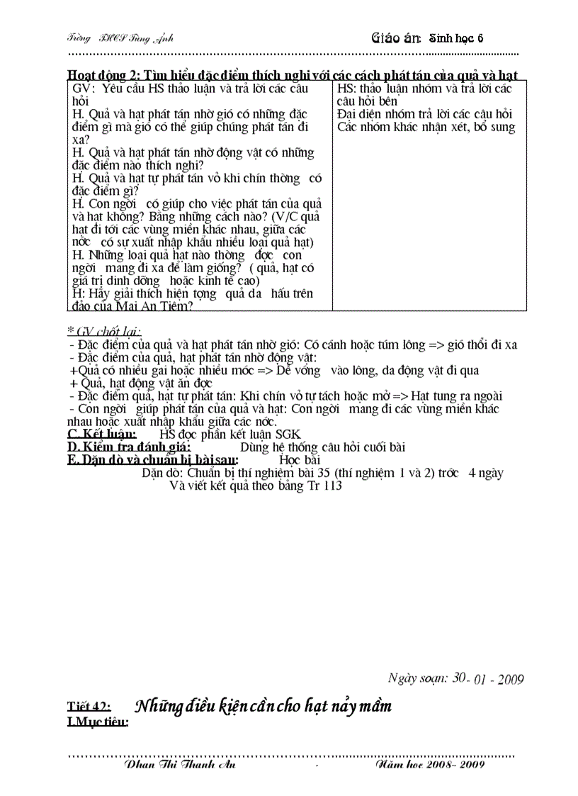 image for page Giáo án Sinh học 6 Mới HKII