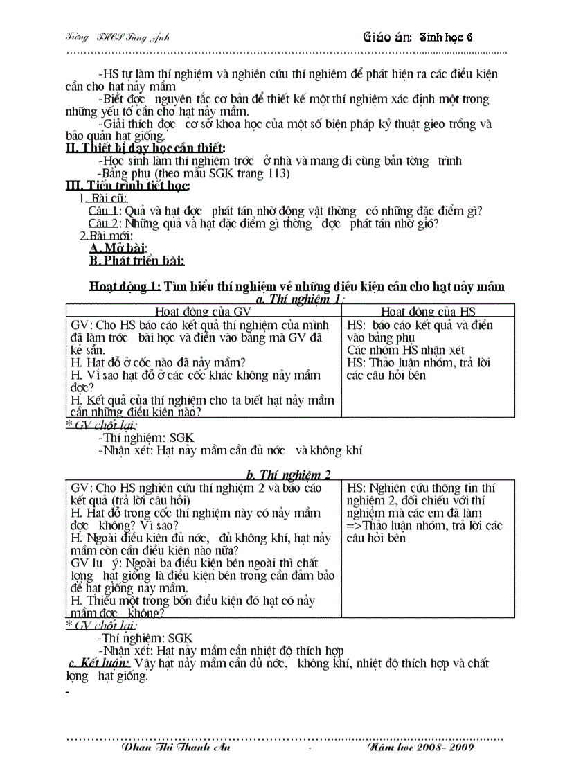 image for page Giáo án Sinh học 6 Mới HKII