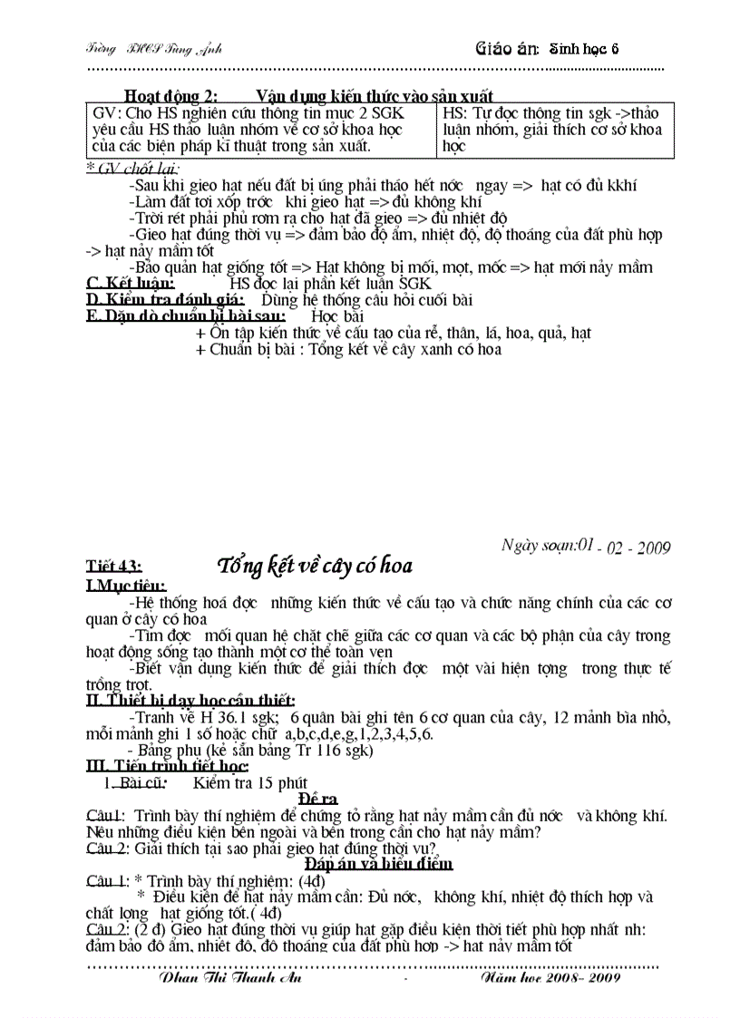 image for page Giáo án Sinh học 6 Mới HKII