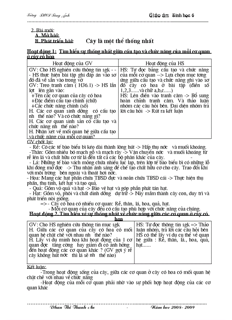 image for page Giáo án Sinh học 6 Mới HKII