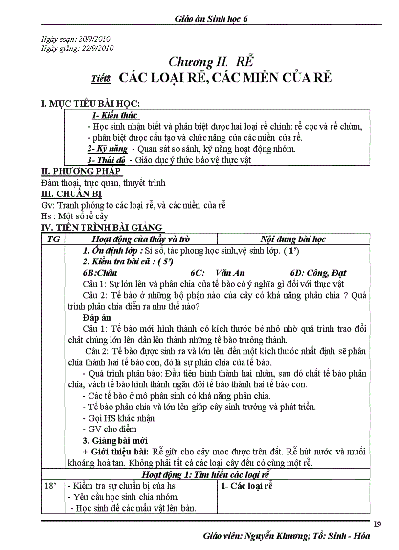 image for page Giáo án Sinh học 6 tiết 8 14 chuẩn 2 cột