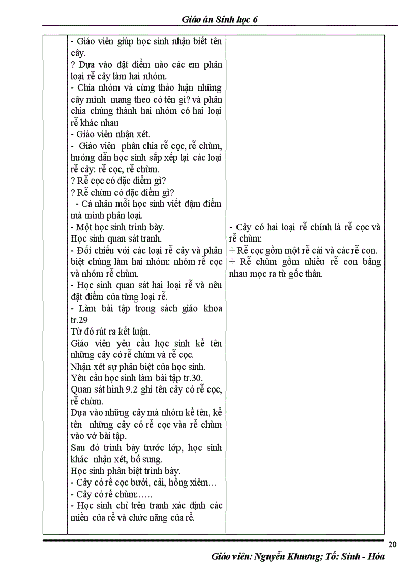 image for page Giáo án Sinh học 6 tiết 8 14 chuẩn 2 cột