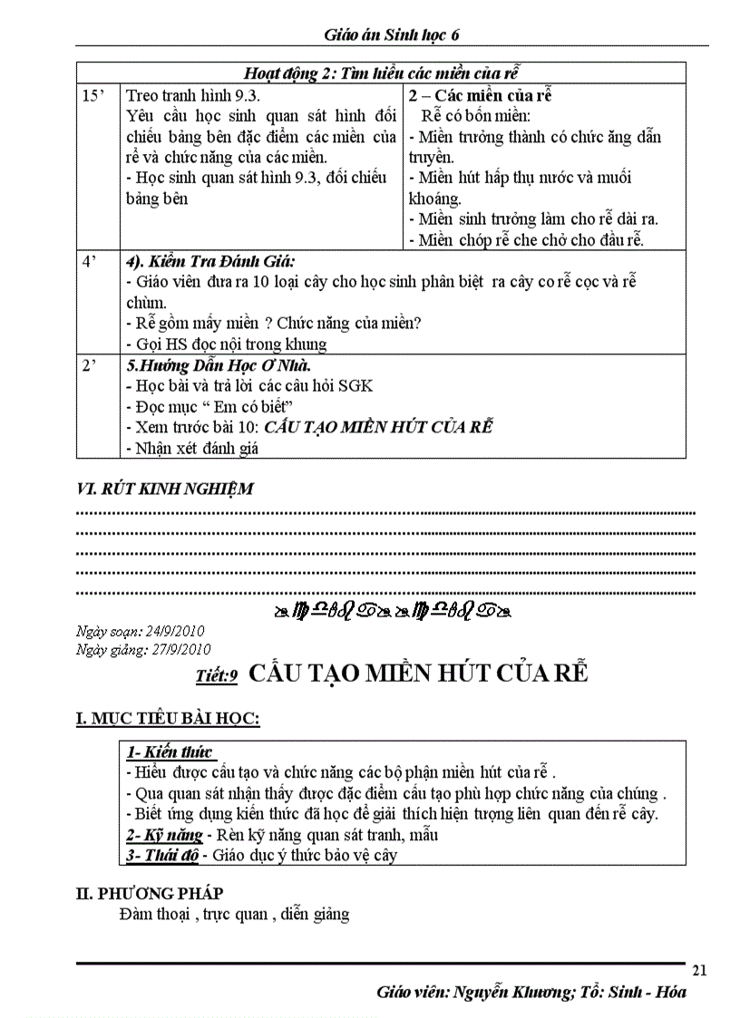 image for page Giáo án Sinh học 6 tiết 8 14 chuẩn 2 cột