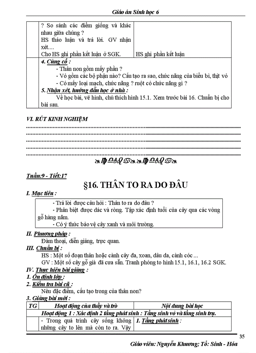 image for page Giáo án Sinh học 6 tiết 8 14 chuẩn 2 cột