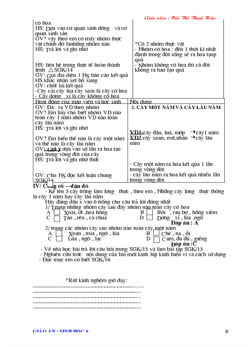 image for page Giao an Sinh hoc 6 2011 2012 Chuan KTKN