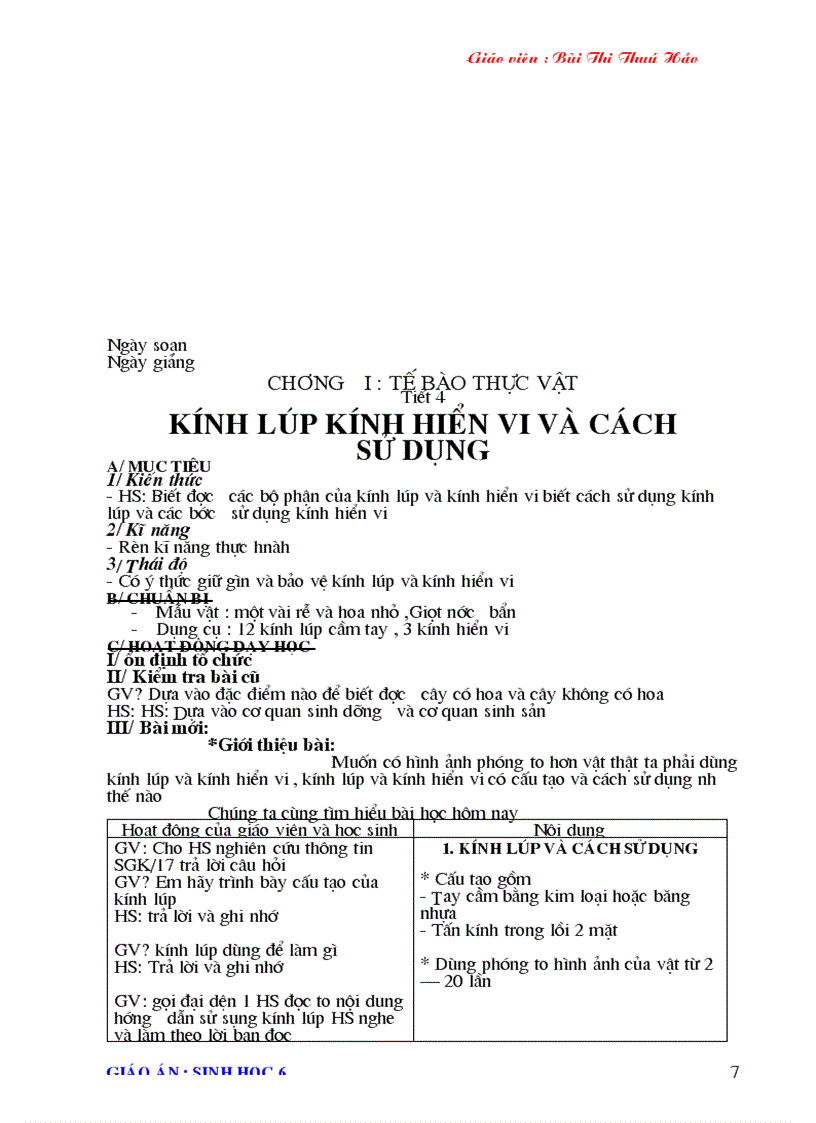 image for page Giao an Sinh hoc 6 2011 2012 Chuan KTKN