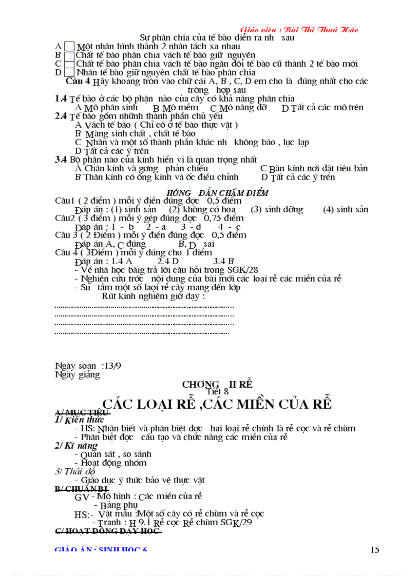 image for page Giao an Sinh hoc 6 2011 2012 Chuan KTKN