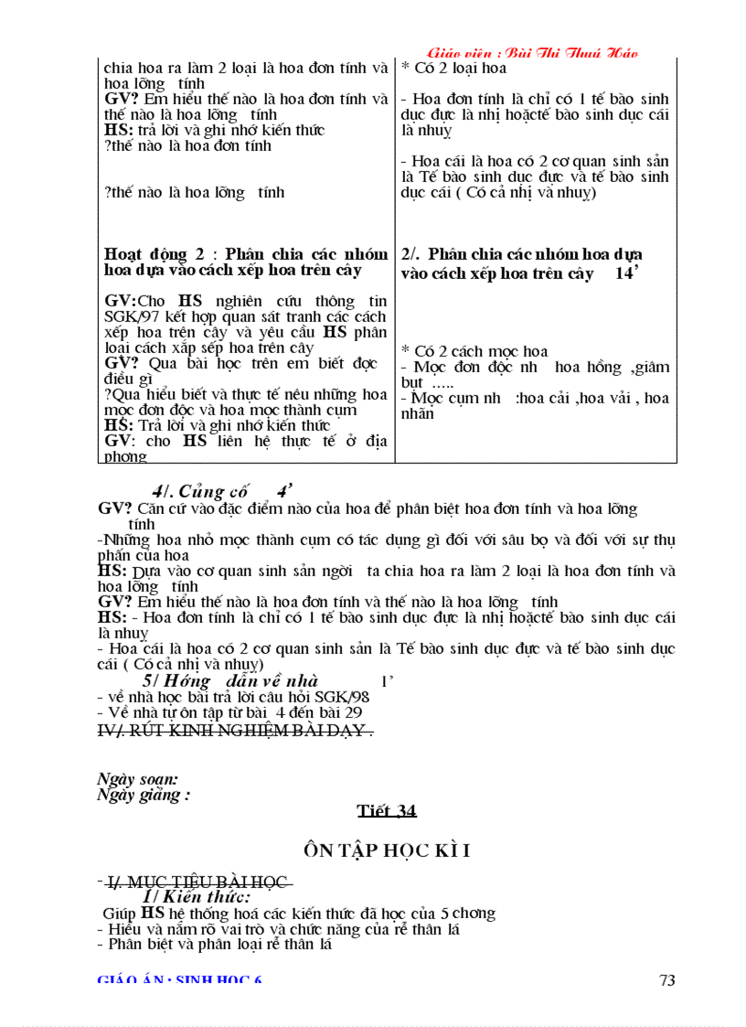 image for page Giao an Sinh hoc 6 2011 2012 Chuan KTKN