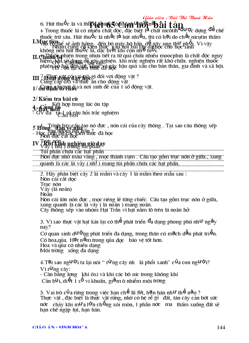 image for page Giao an Sinh hoc 6 2011 2012 Chuan KTKN