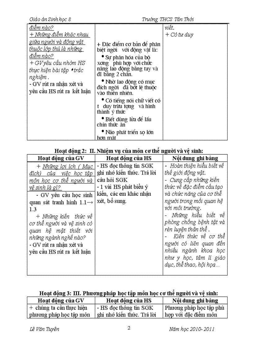 image for page Giáo án sinh học 8 tiết 1