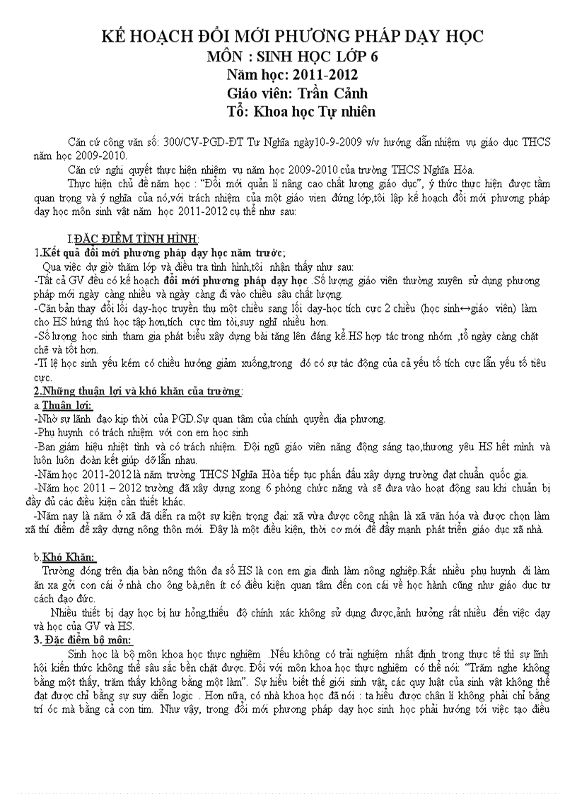 image for page Kế hoạch đổi mới phương pháp dạy học sinh 6