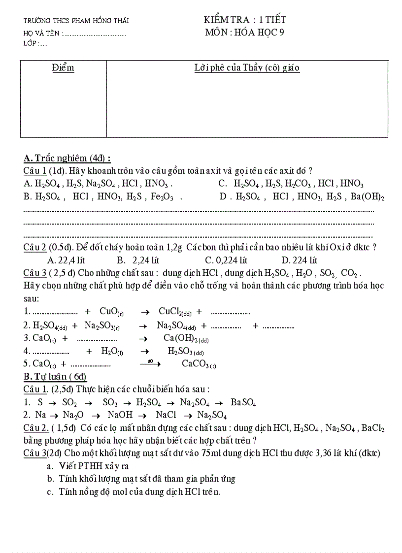 image for page Kiểm tra Hóa 9 HKI