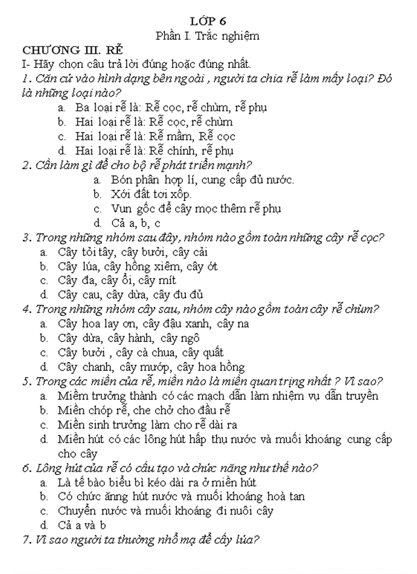 image for page Ngân hàng câu hỏi sinh 6 2011