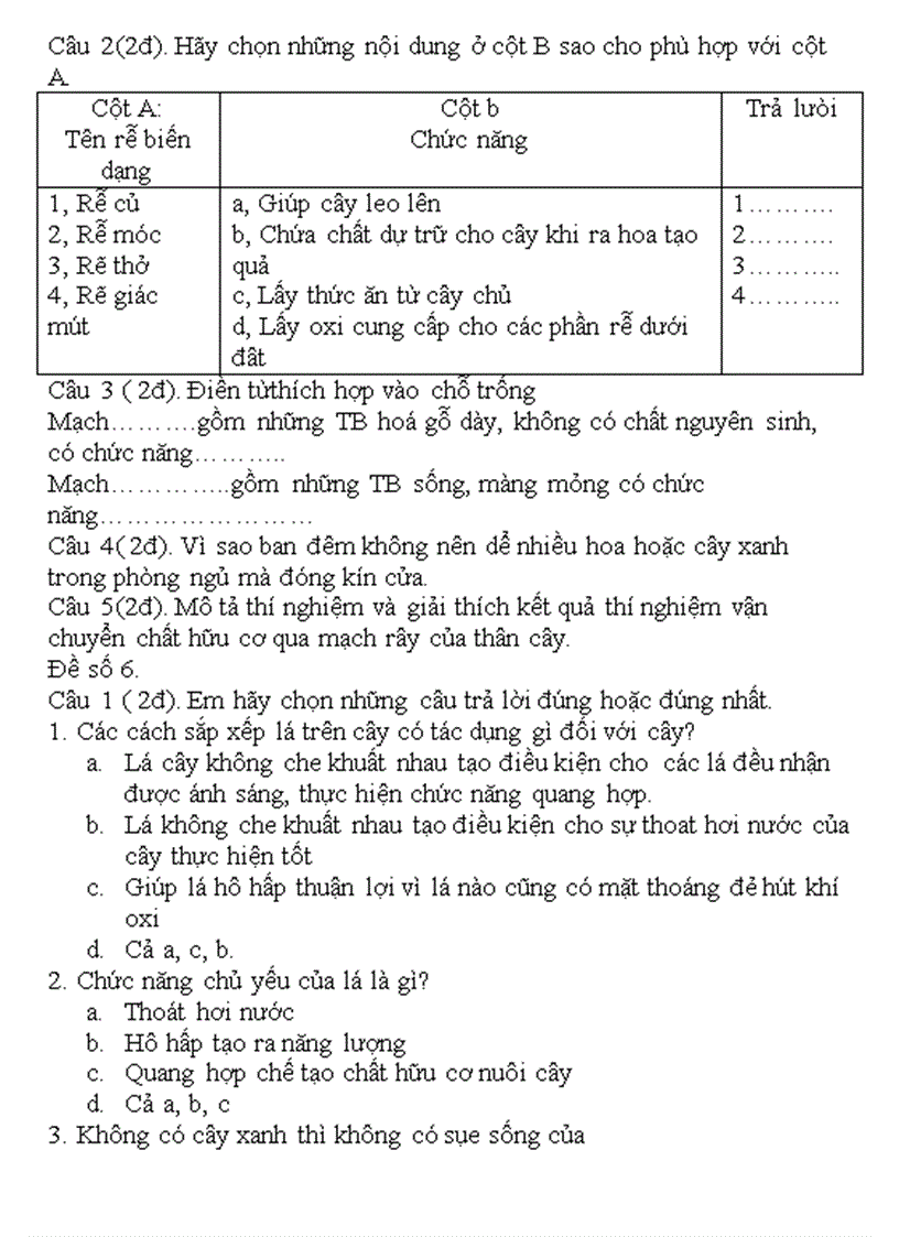 image for page Ngân hàng câu hỏi sinh 6 2011