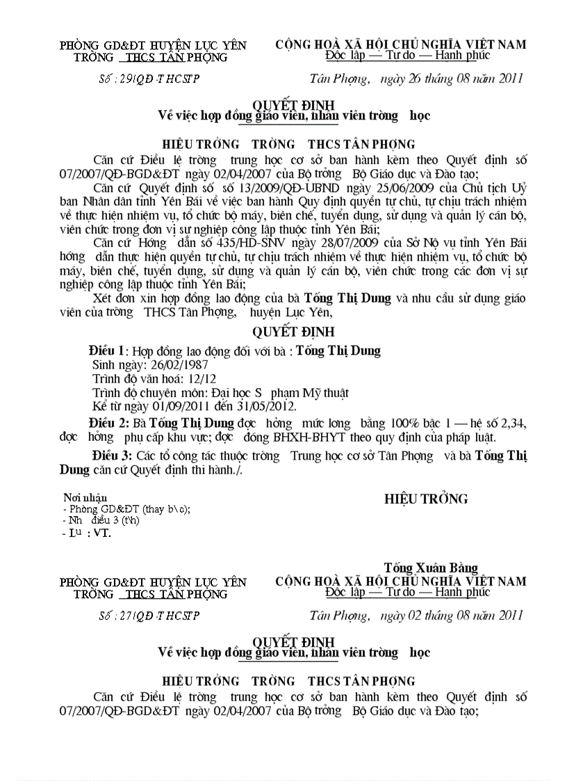 image for page Quyet dinh ve viec hop dong giao vien nam hoc 20112012