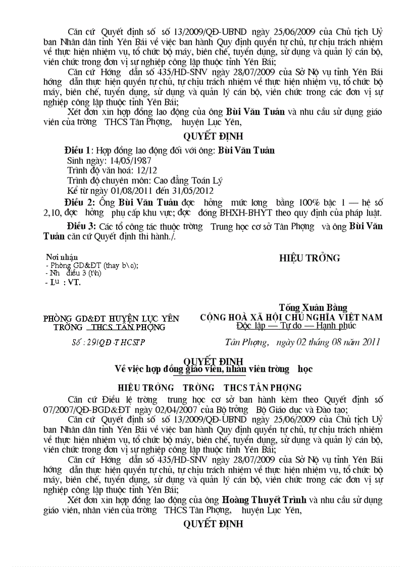 image for page Quyet dinh ve viec hop dong giao vien nam hoc 20112012